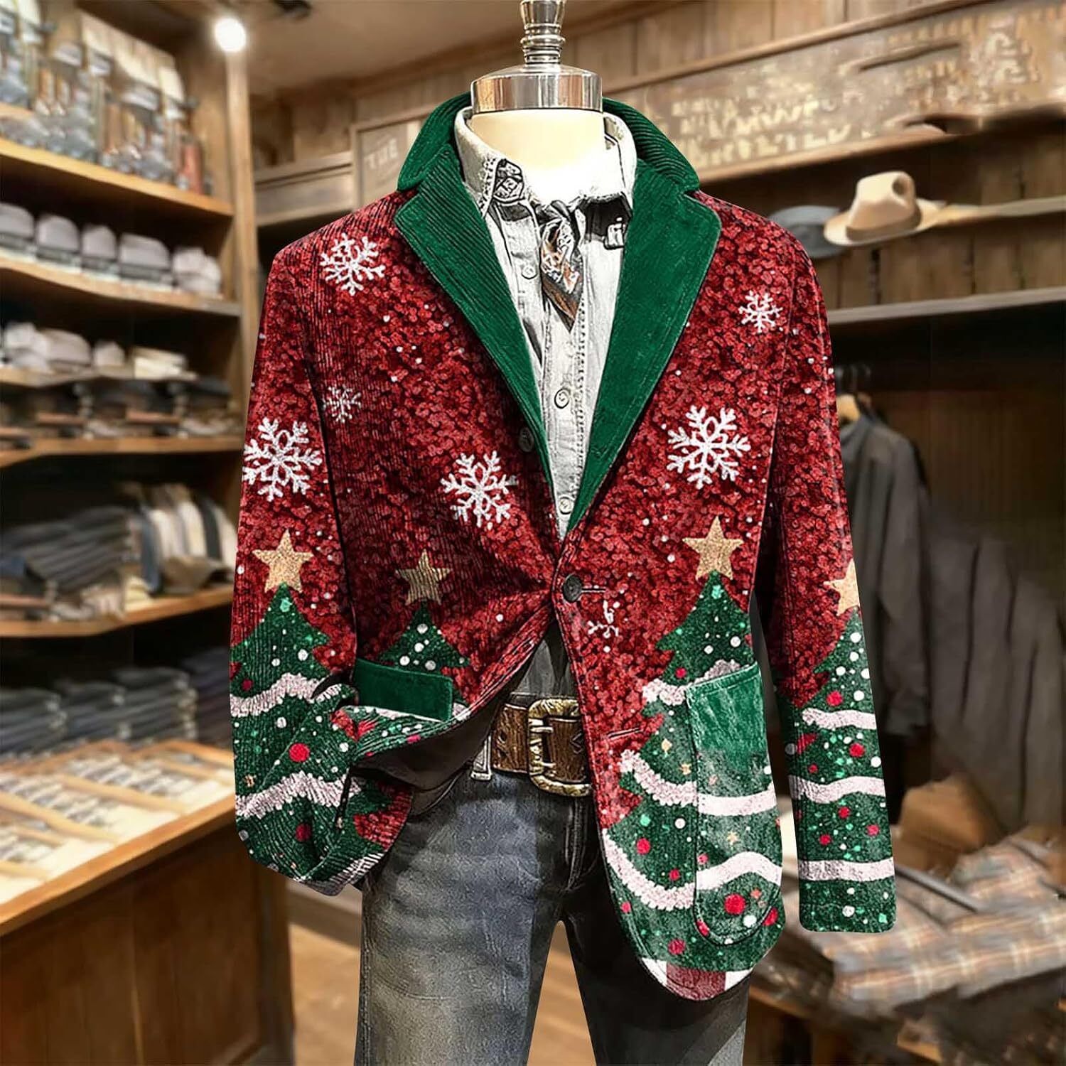 Christmas custom Suit for Men Ugly Lightweight Xmas Printed Blazer Casual One Button Holiday Party Fit Jacket with Pockets