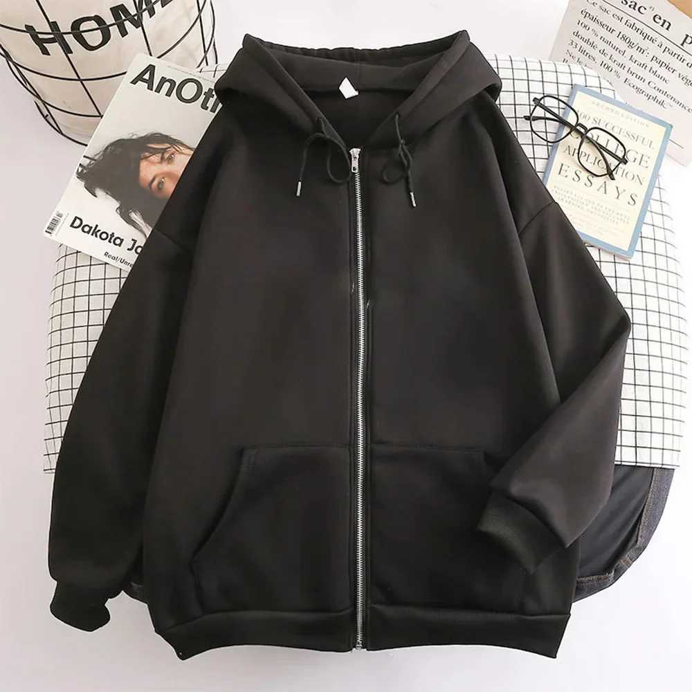 High Street Hoodie Men Solid Color Zip Up Long Sleeve Loose Jacket Coats Casual Hooded Sweatshirt Y2K Fashion Outdoor Clothes W251106