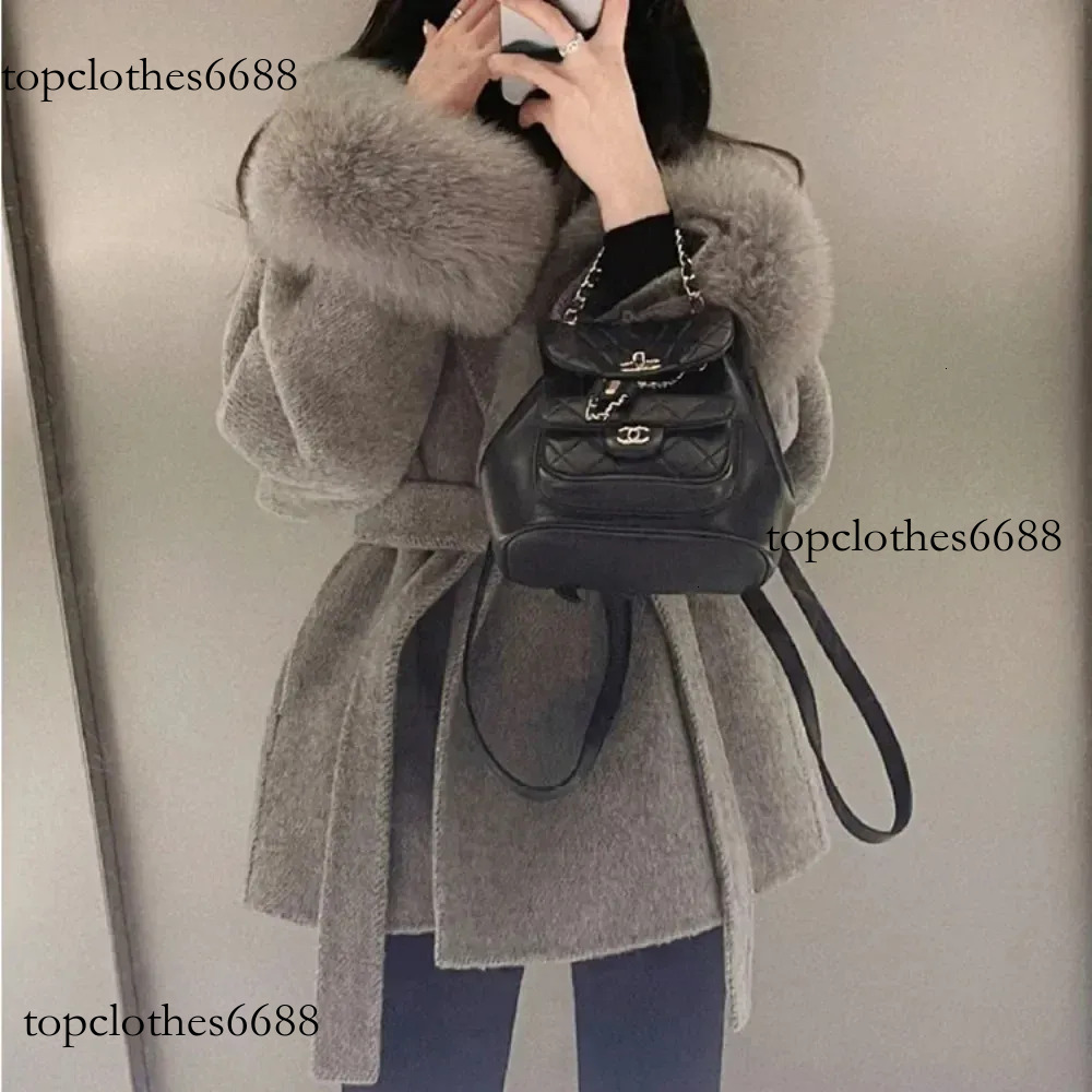 High End Double-Sided Strapping Real Wool Coat Women's Removable Cuffs Fox Fur Temperament Cashmere Short Jacket