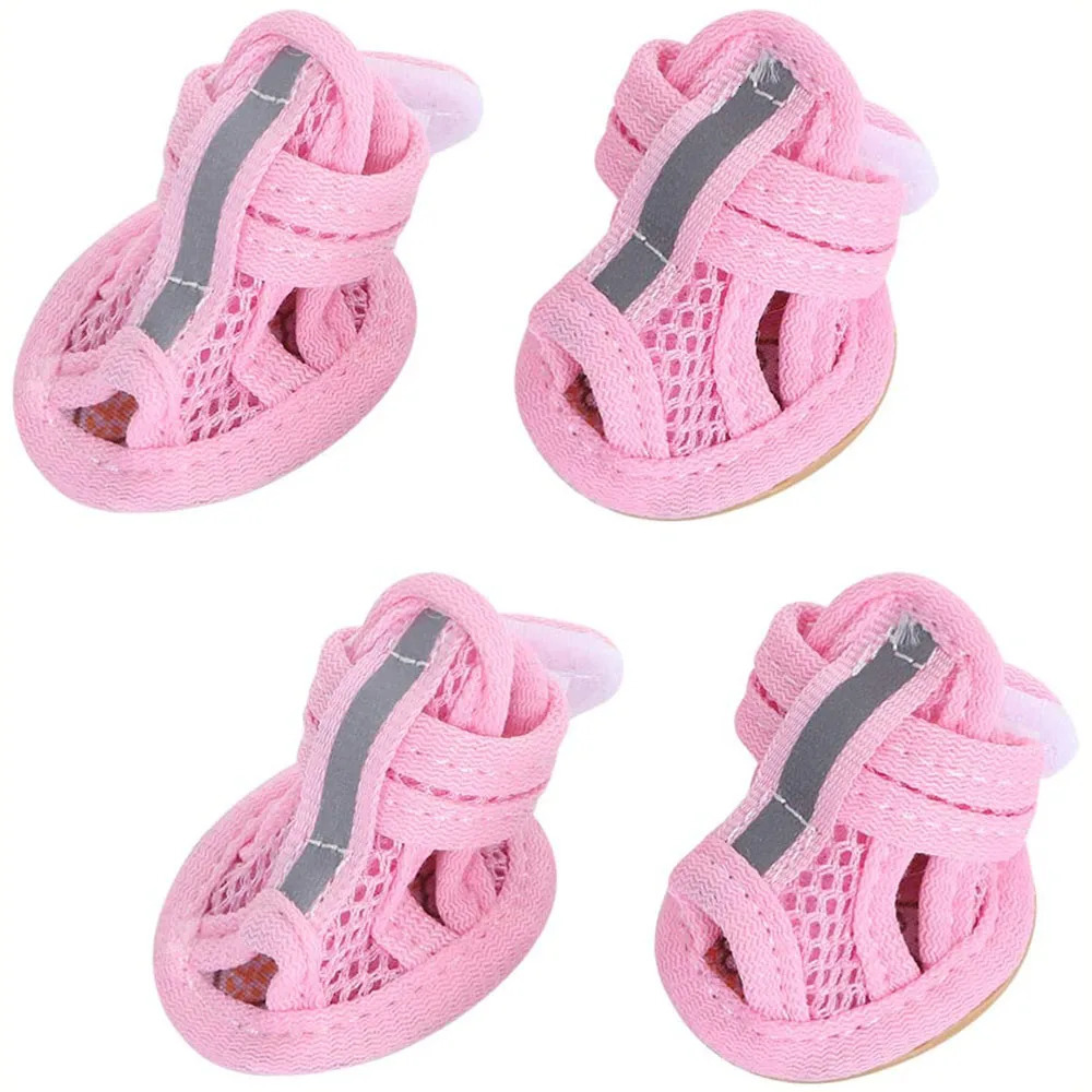 4pcs Small Size Dogs Mesh Sandals Breathable Summer Dog Shoes Safety Reflective Anti-Slip Sneakers for Puppy Teddy Pet Supplies 250402