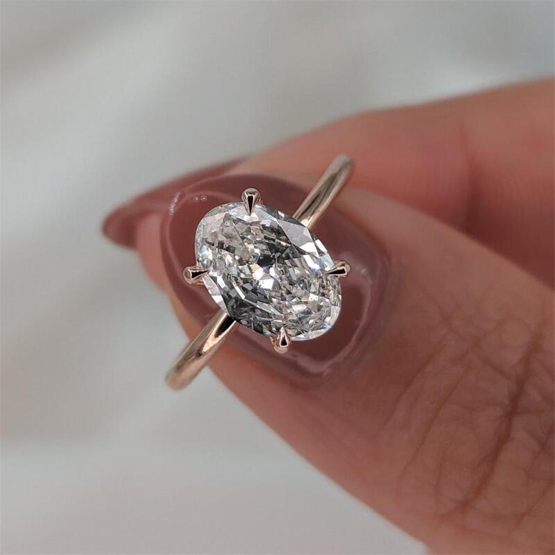 Fine Jewelry Solid Rose Gold 14K 18K Oval Shape 2.0 Carat IGI Certificate Simple Design Wedding Ring Real Gold Lab Diamond Womens Engagement Ring