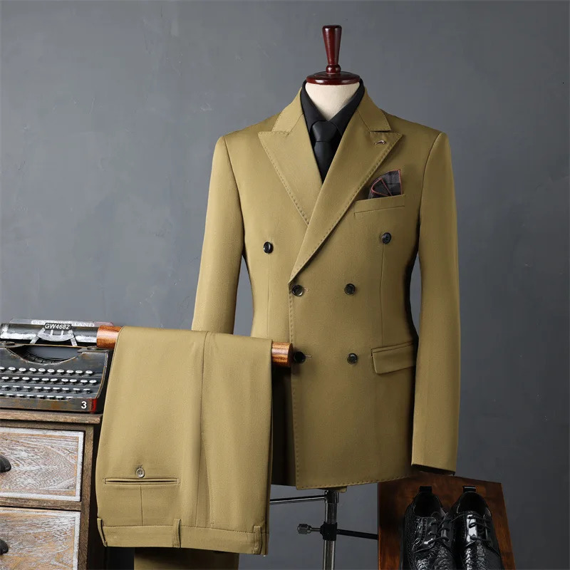 Classic mens suit wedding banquet groom slim fit jacket pants two formal event mens business attire 250402