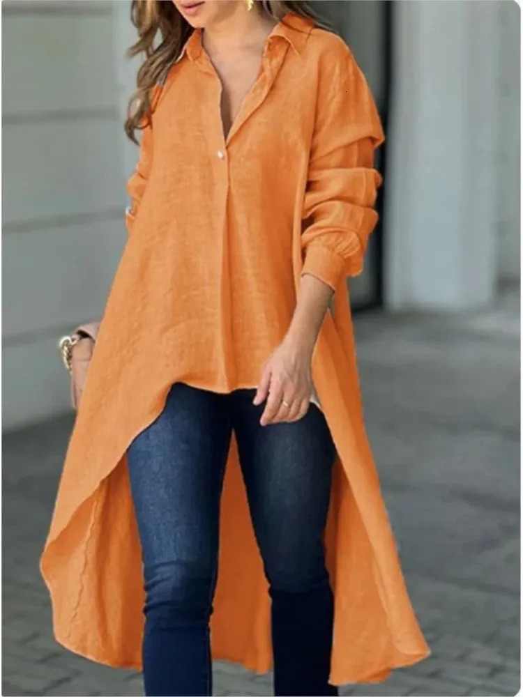 Fashion Loose Shirt Top Lady Casual V Neck Long Sleeve Button Pullover Shirts Tops For Women Spring Autumn Womens Clothing 250402