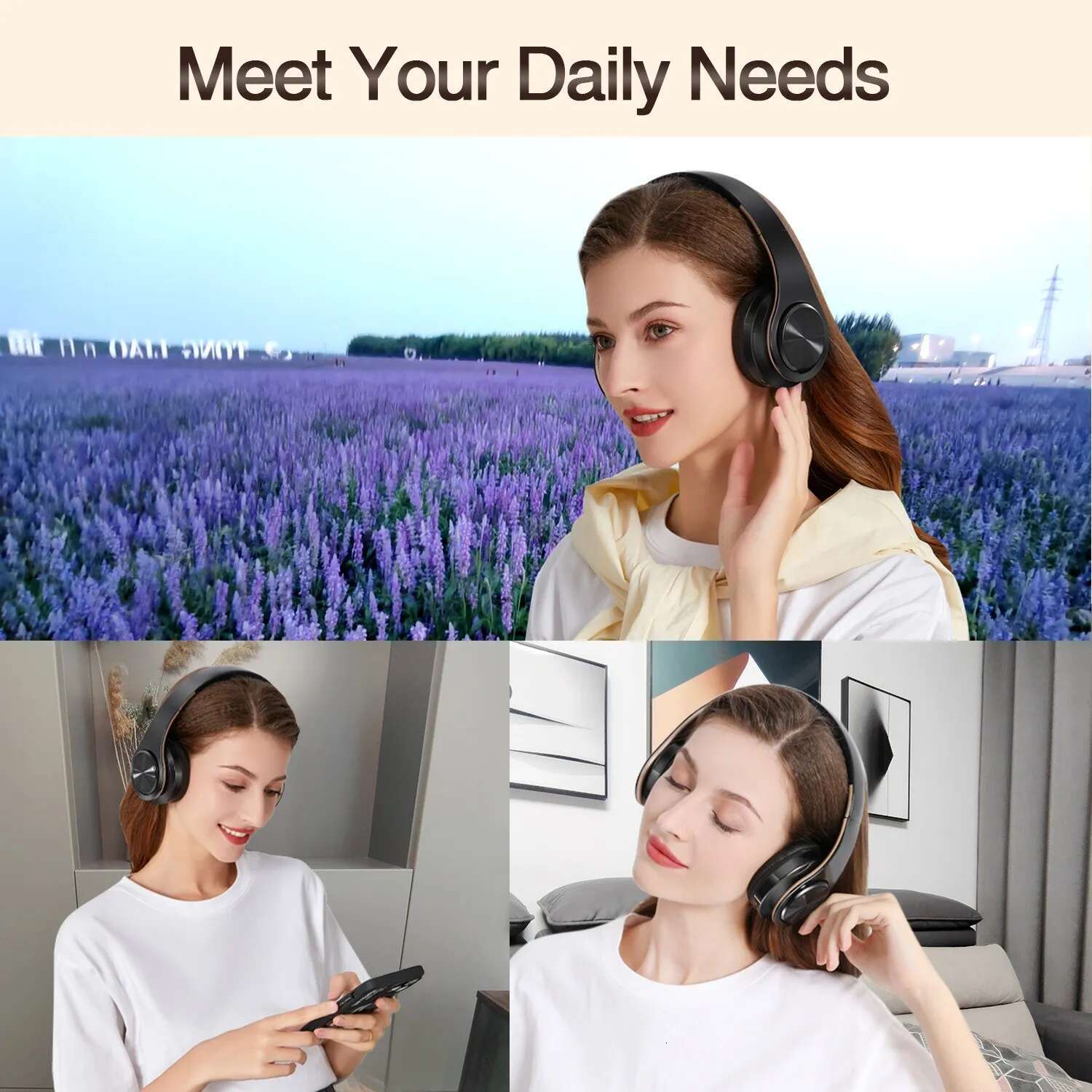 Men Gift Gold Wireless Headphones Bluetooth Earphone Stereo Headset Build-in MIC with 3.5mm Jack for Xiaomi Samsung IPHONE