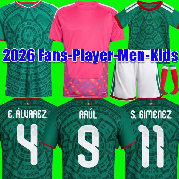 S-4XL Mexico 2026 soccer jerseys VEGA RAUL CHICHARITO LOZANO J. QUInONES 25 26 H.LOZANO football kit shirts men and kids sets black gold cup kit uniforms