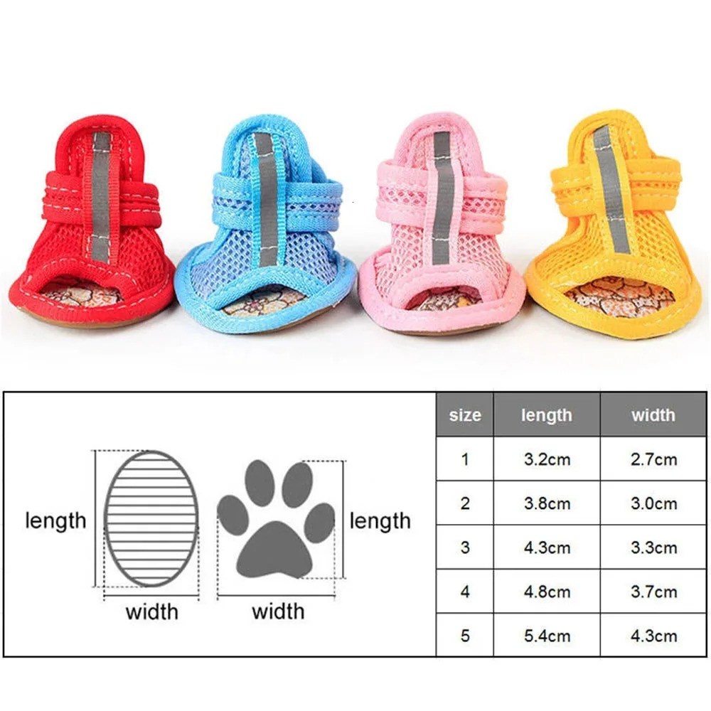 4pcs Small Size Dogs Mesh Sandals Breathable Summer Dog Shoes Safety Reflective Anti-Slip Sneakers for Puppy Teddy Pet Supplies 250402
