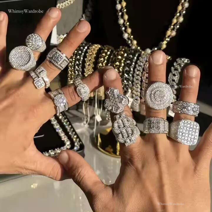 Iced Out Sier Big Da Mens Real Dia Have a certificate Moissanite Ring sier Cross Rings Hip Hop Women Jewelry Free shipping