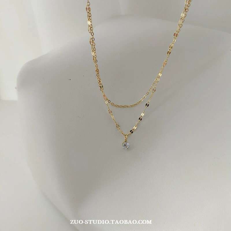 New Sier for Women Gold Double Layer Zircon Star Pendant Necklace Delicate Chain Charm Elegant Fine Jewelry