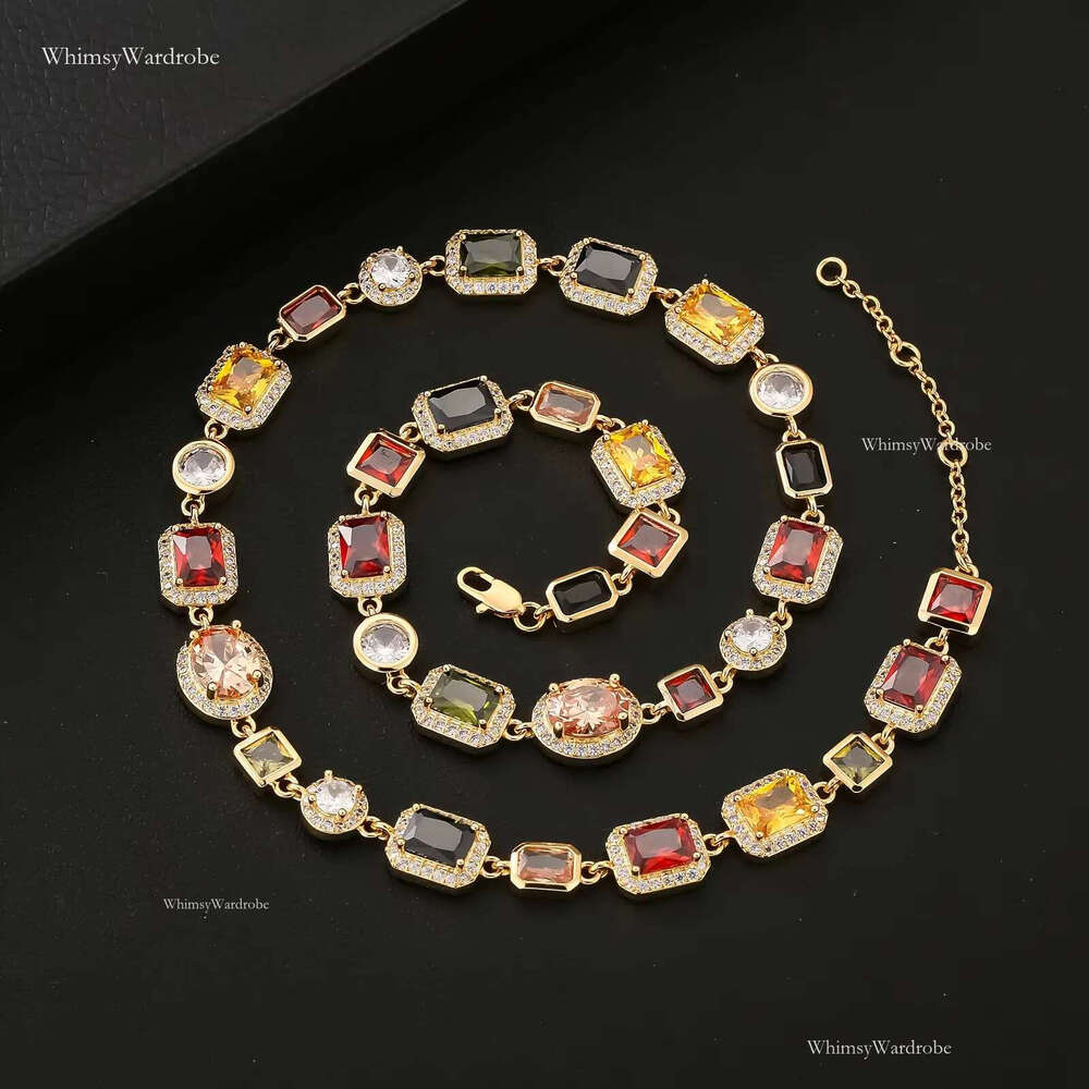 Multi Color Gemstone Beaded Necklace Rainbow Motley Choker Women Jewelry moissanite Tennis Gold Colorful Gem Stone Men Chain gift