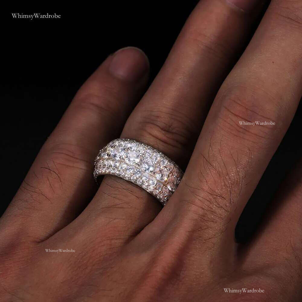 mens platinum plated vvs1 moissanite wedding designer jewelry pass dia tester hip hop rings fashion couple ring for men and women