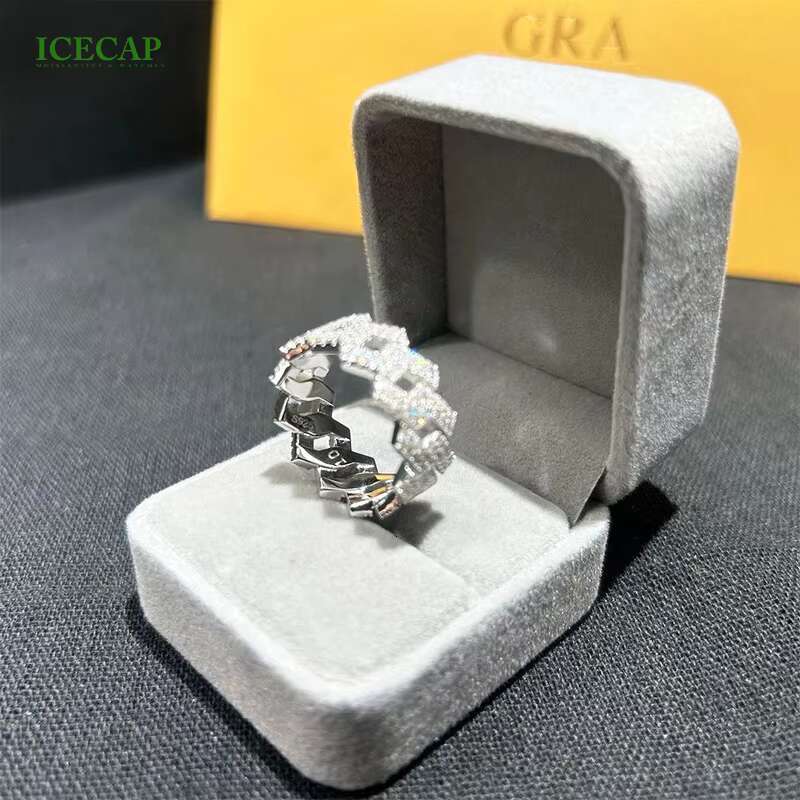 Fashion Jewelry 925 Silver Men Ring Hip Hop Platinum Moissanite Cuban Ring