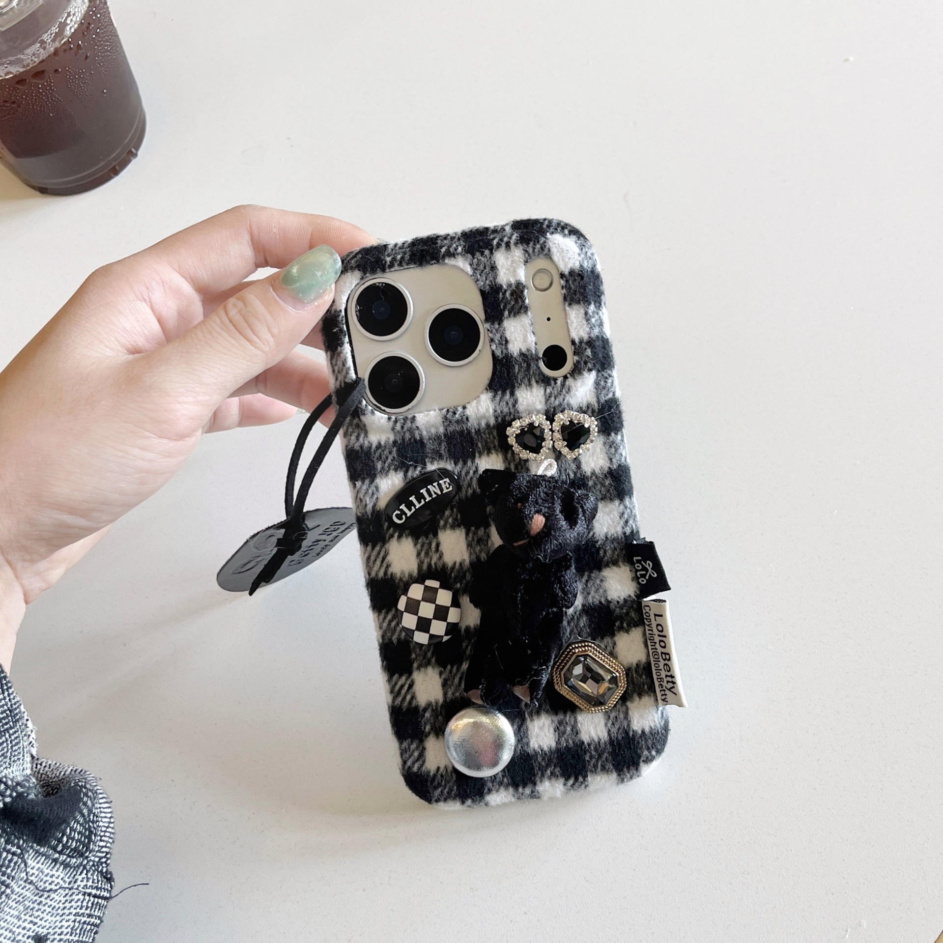 3D Plush Bear Phone Case Compatible with iPhone 17/16 Solid Color Lanyard Case iPhone 15/14 Pro