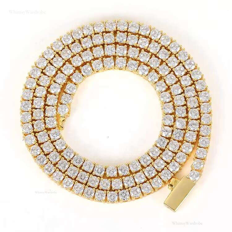 High Quality Tennis Gold Cuban Chain Necklace Moissanite