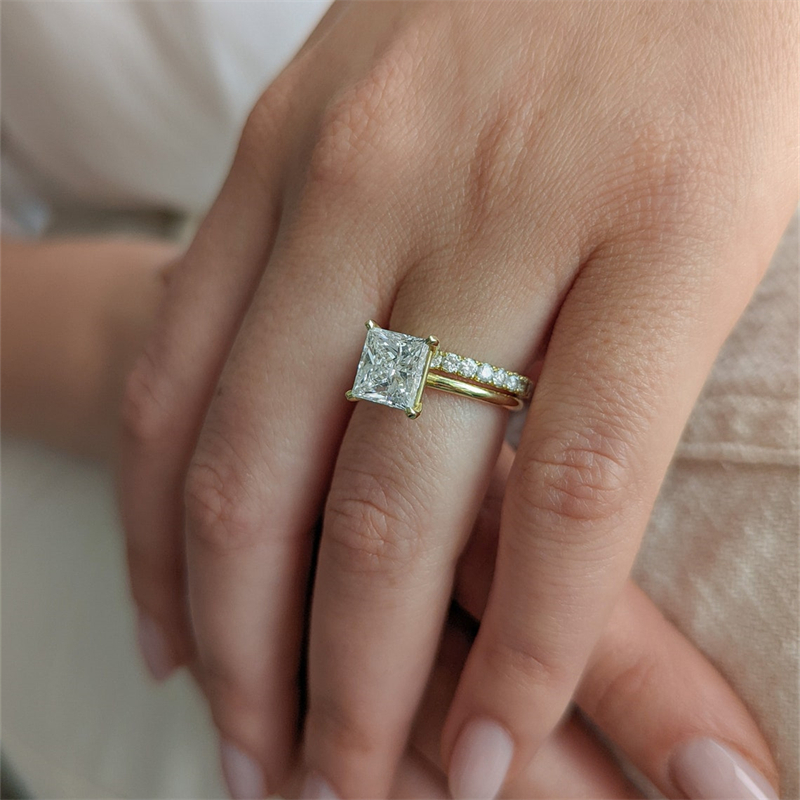 18K Yellow Gold Solitaire Lab Grown Diamond Ring 3.0 Carat Princess Womens Real Gold Ring Wedding Engagement Ring For Women IGI Certificate