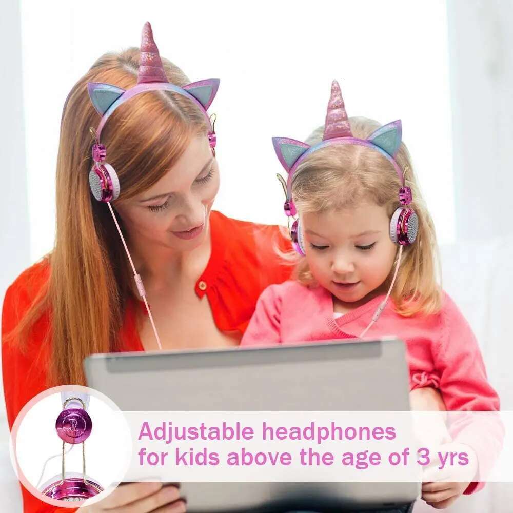 Kids Pink Headphones for Girls Children Teens Wired Headset w/Microphonefor School Birthday Xmas Unicorn Gift