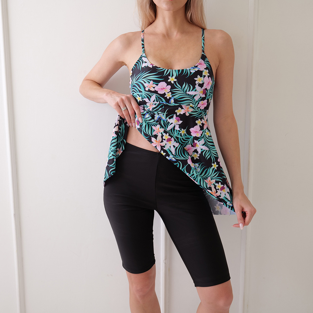 New digital printed skirt style multi-color suit women's five point shorts conservative swimsuit