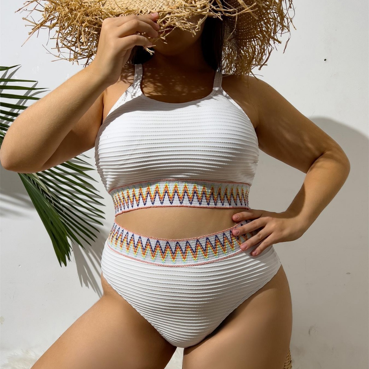 Oversized Fat Granny Split High Waist Triangle Pants Knitted Strap Conservative Women's Swimsuit Bikini