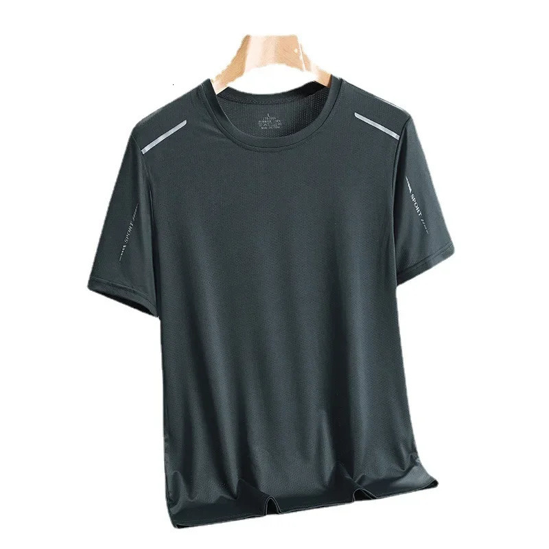 Summer ice silk short sleeved mens thin round neck bottom shirt quick drying sports and casual mens T-shirt 250402