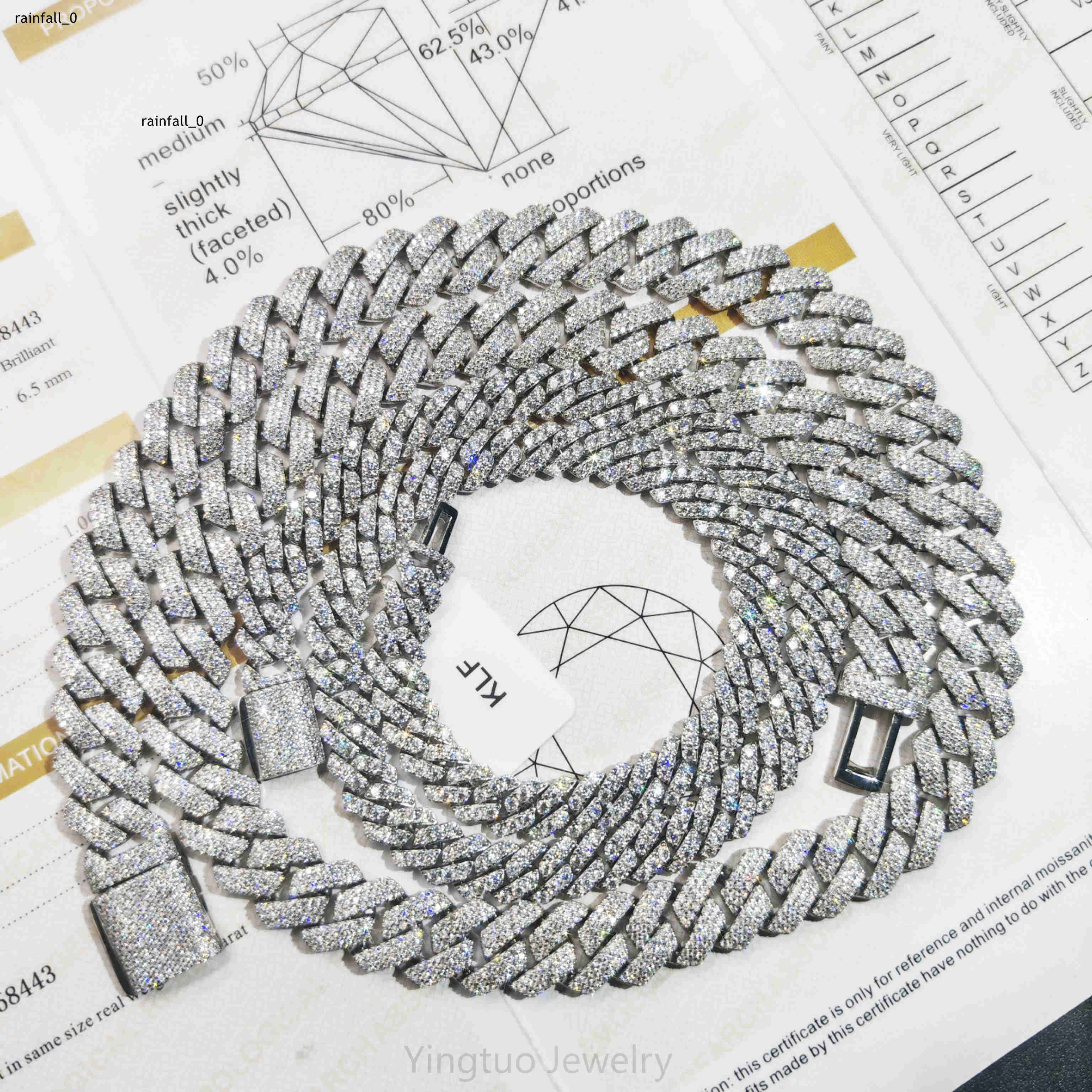 Luxury Hip Hop Style 925 Sterling Silver Moissanite Style Cuban Link Chain Fully Iced Out Chain Round Cut Diamond Chain for Men