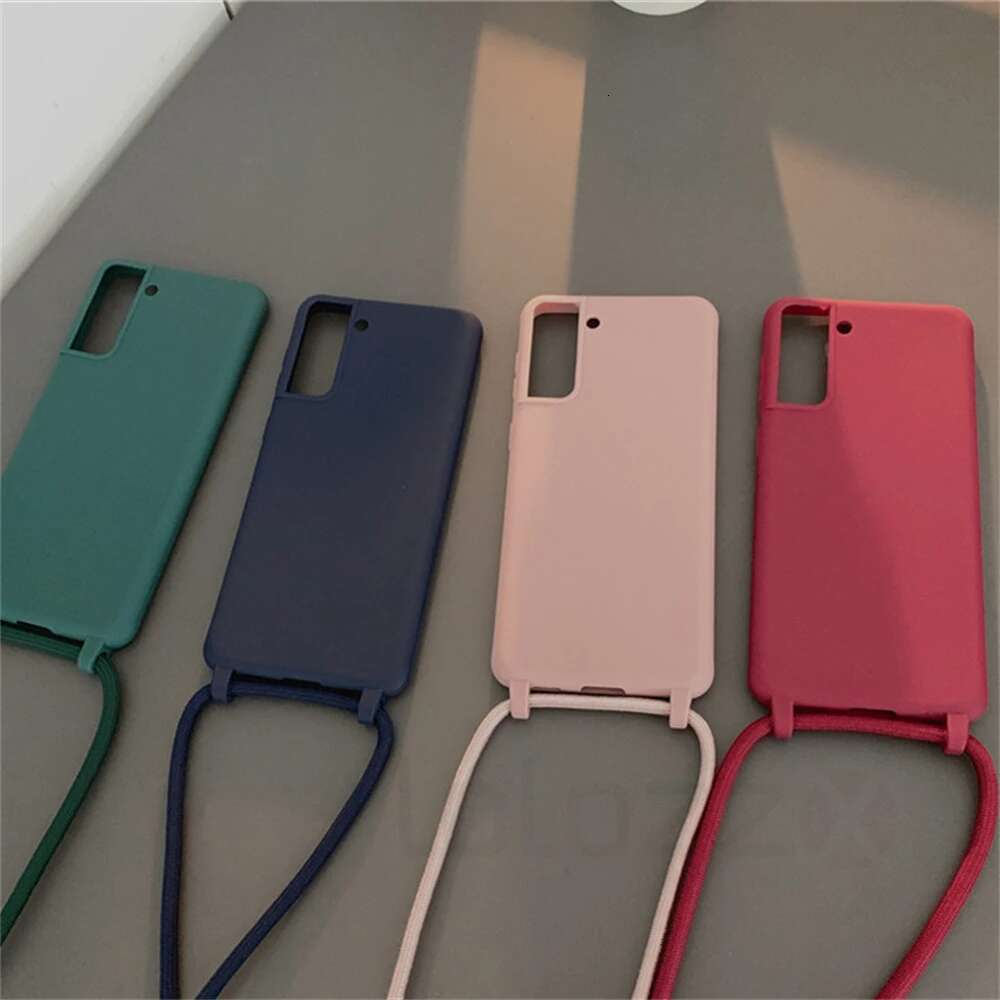 Matte Soft Silicone Crossbody Necklace Cord Strap Case For Samsung S24 S23 Ultra S22 Plus S21 S20 FE S11 S10 S9 S8 Cover