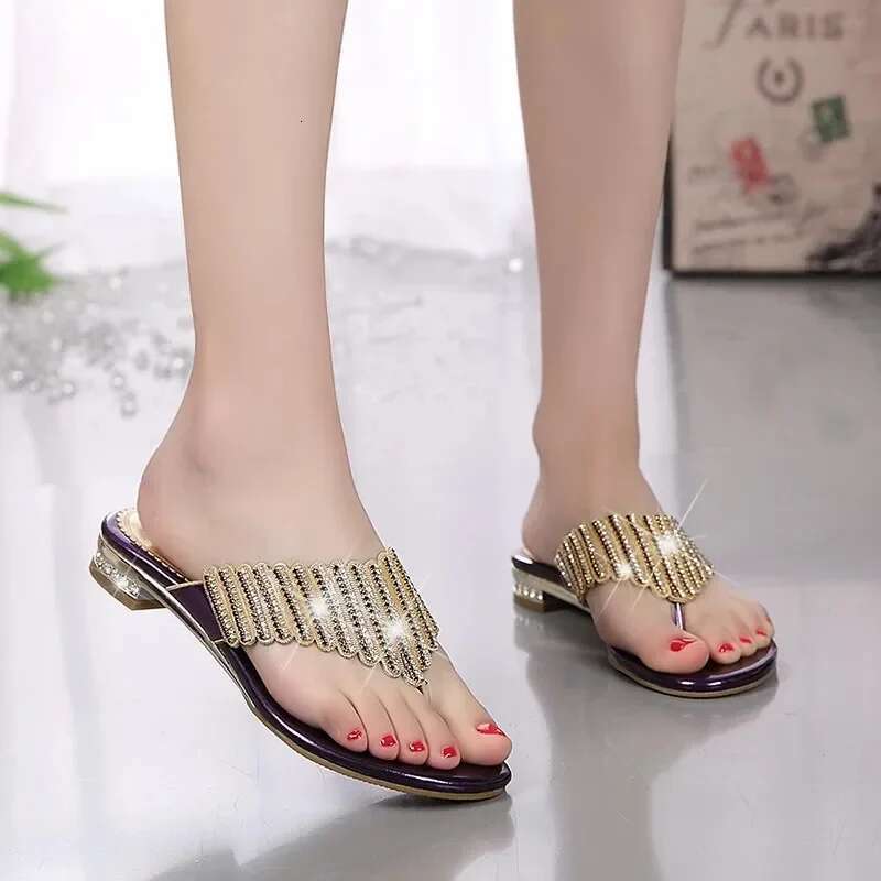 HOVINGE Beach sandals new summer flip p dia flat slippers sweet non slip Bohemian women's shoes