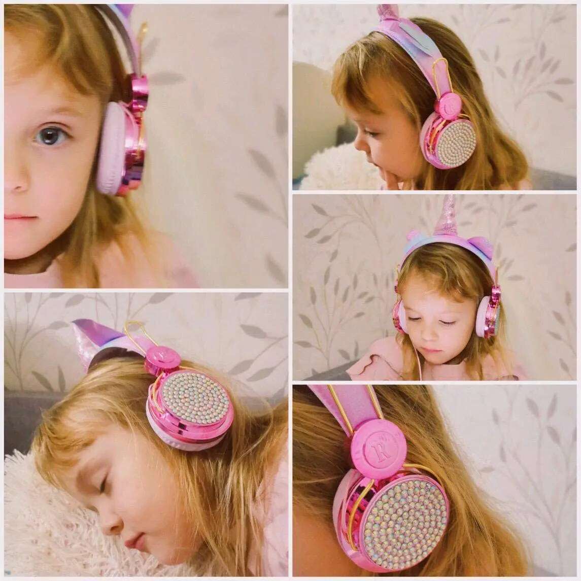 Kids Pink Headphones for Girls Children Teens Wired Headset w/Microphonefor School Birthday Xmas Unicorn Gift