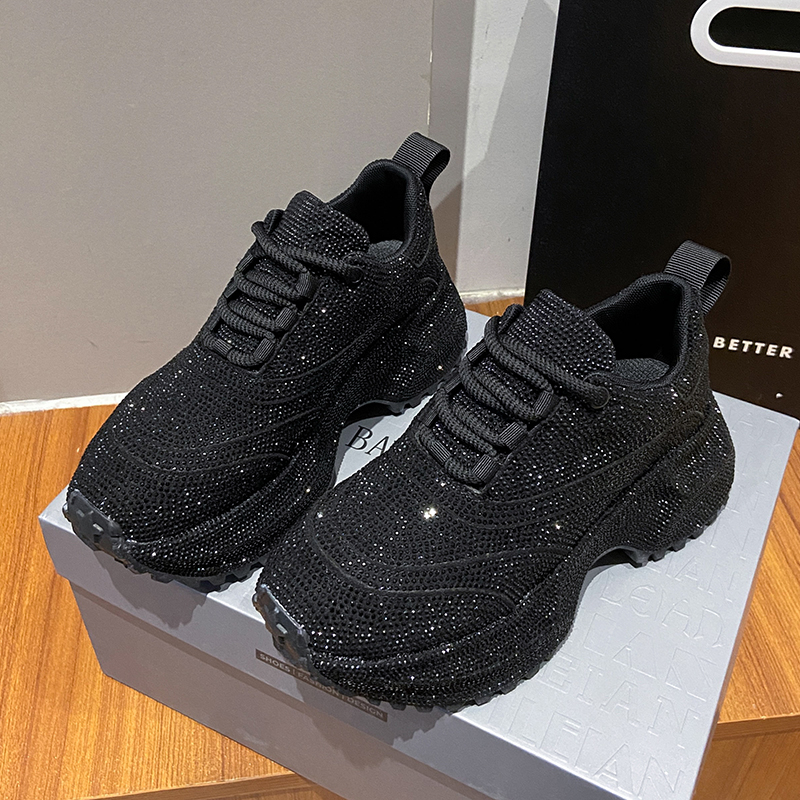 Women's Luxury Fashion Running Shoe Designer Diamond Shining Casual Sports Shoes 7cm Thick Lace-up Vulcanize Shoes Zapatos Mujer