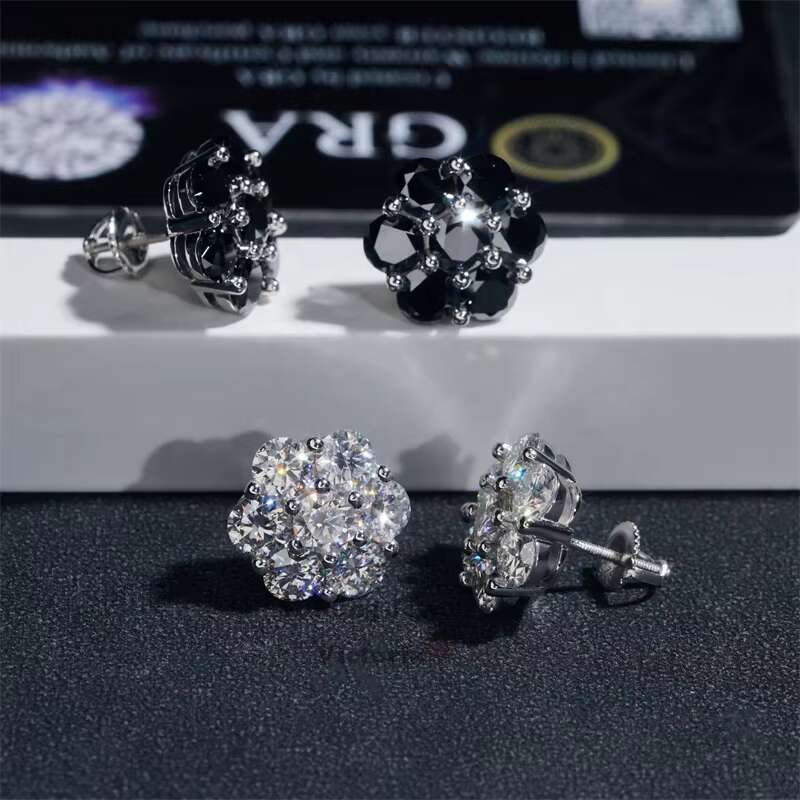 GRA Certificated Pass Diamond Tester Men Earrings 925 Sterling Silver Screw Back Solid Back 15MM Cluster Earrings Studs