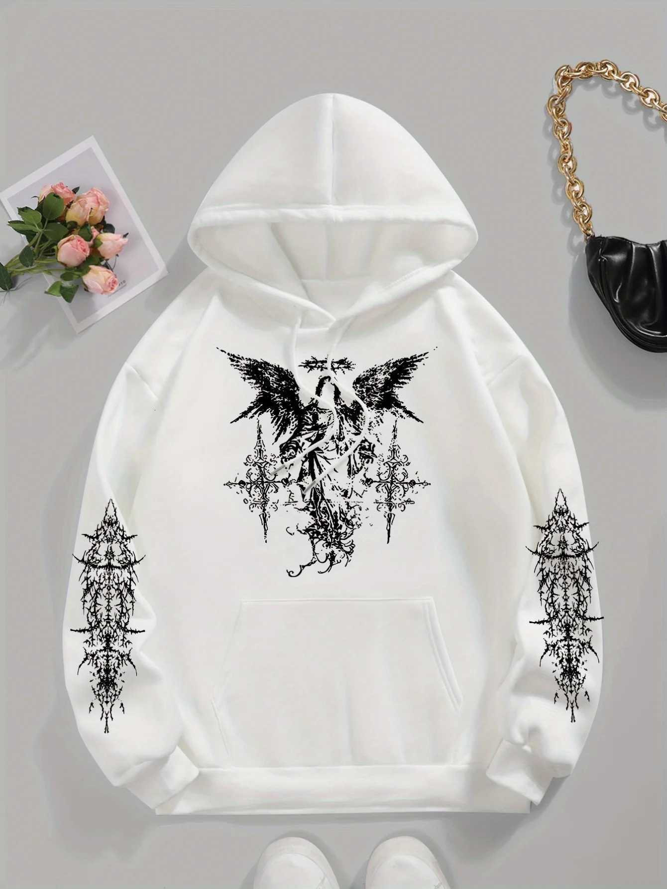 High Street Millennium Bug Gothic Hiphop Street Cool Retro Men Women Hooded Sweatshirt Autumn Winter Daily Loose Warm Sportswear W251106
