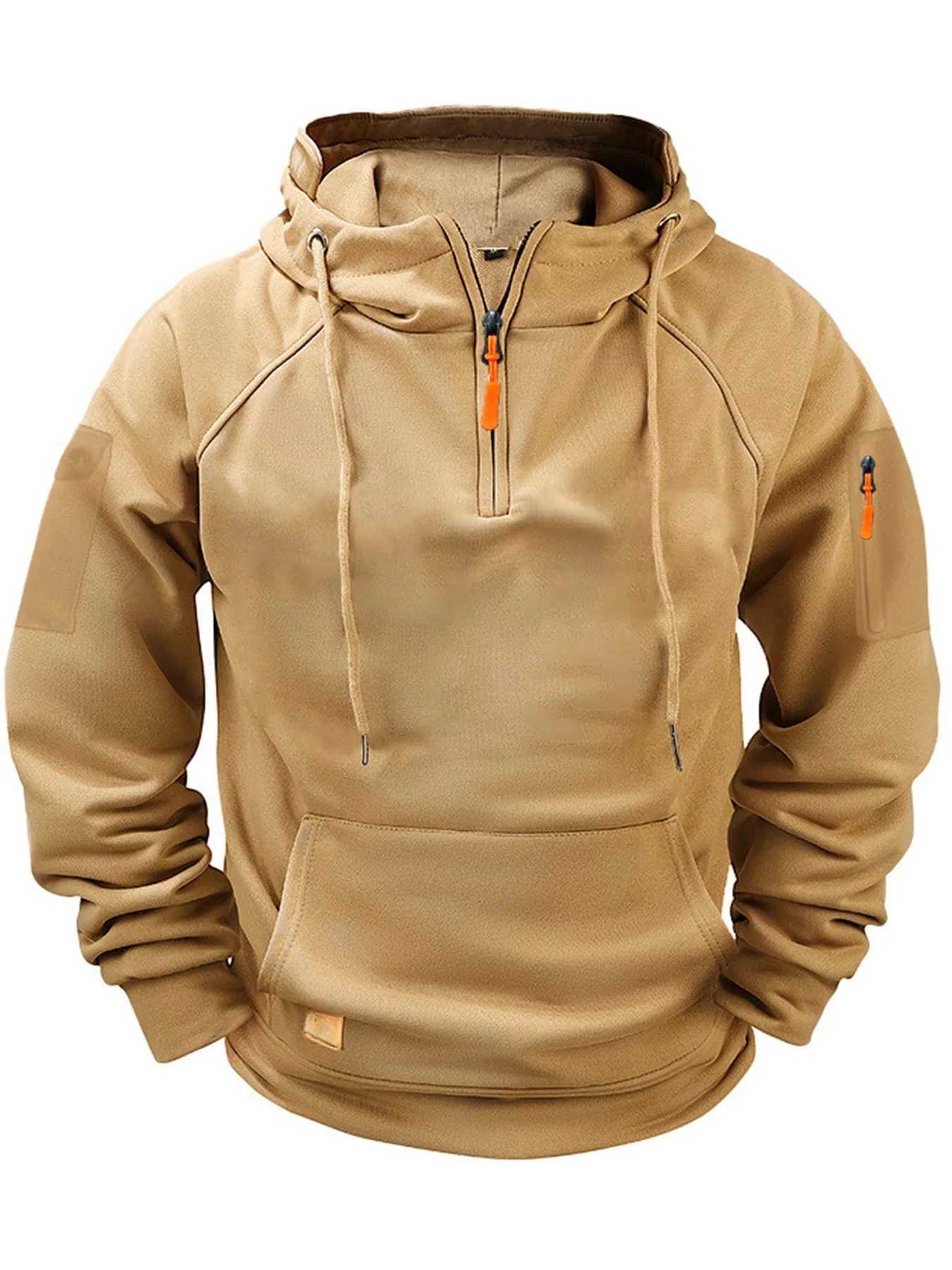 Mens Fashion Casual Sports Hoodie Autumn Winter Pullover Hooded Sweatshirt Multi Zipper Arm Pocket New Sportswear for Men W251106