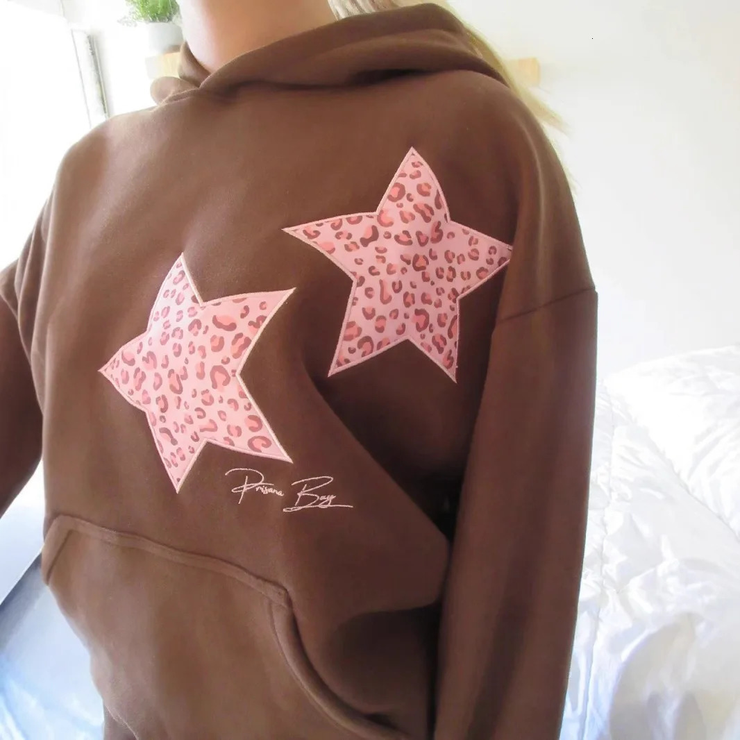 In European and American celebrity Embroidered Hooded Versatile Loose casual sweater 250402