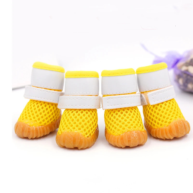4PCS/set Pink Red Blue Yellow Non-slip Summer Dog Shoes Breathable for Small Dogs Pet Socks Sneakers Puppy Cat Shoes Boots Teddy 250402