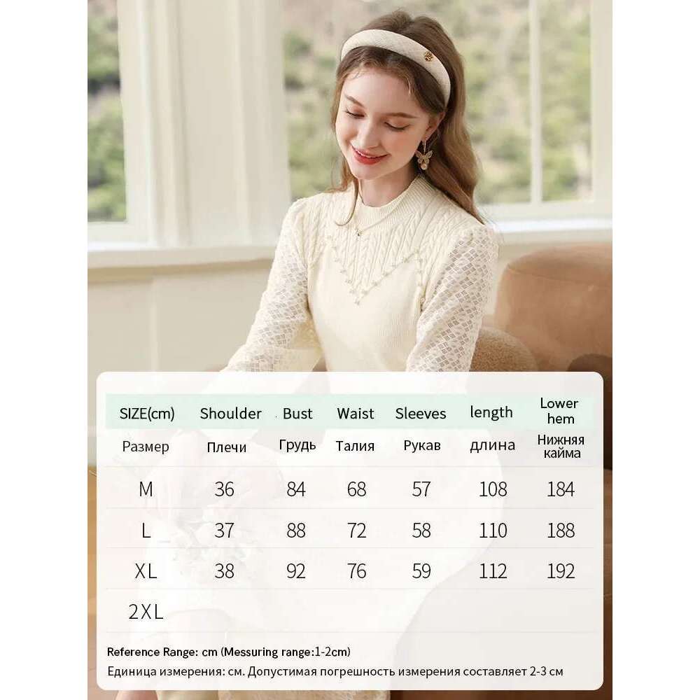 Women Dresses French Gentle Beaded Knitted Spliced Long Sleeve Winter New A-E Solid Dress Lady