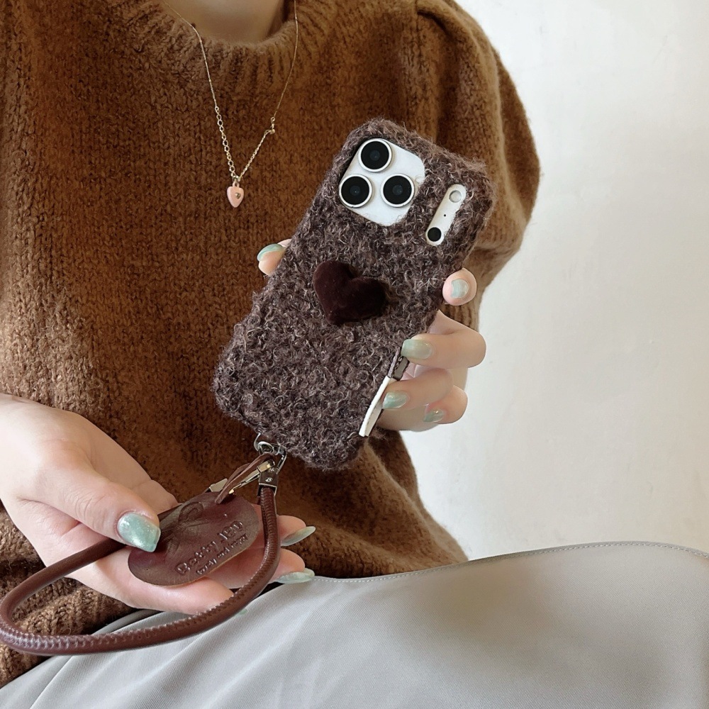 Autumn and Winter Plush Heart Phone Case Compatible with iPhone 17/16 Pro Simple Solid Color Case iPhone 15/14 Shockproof