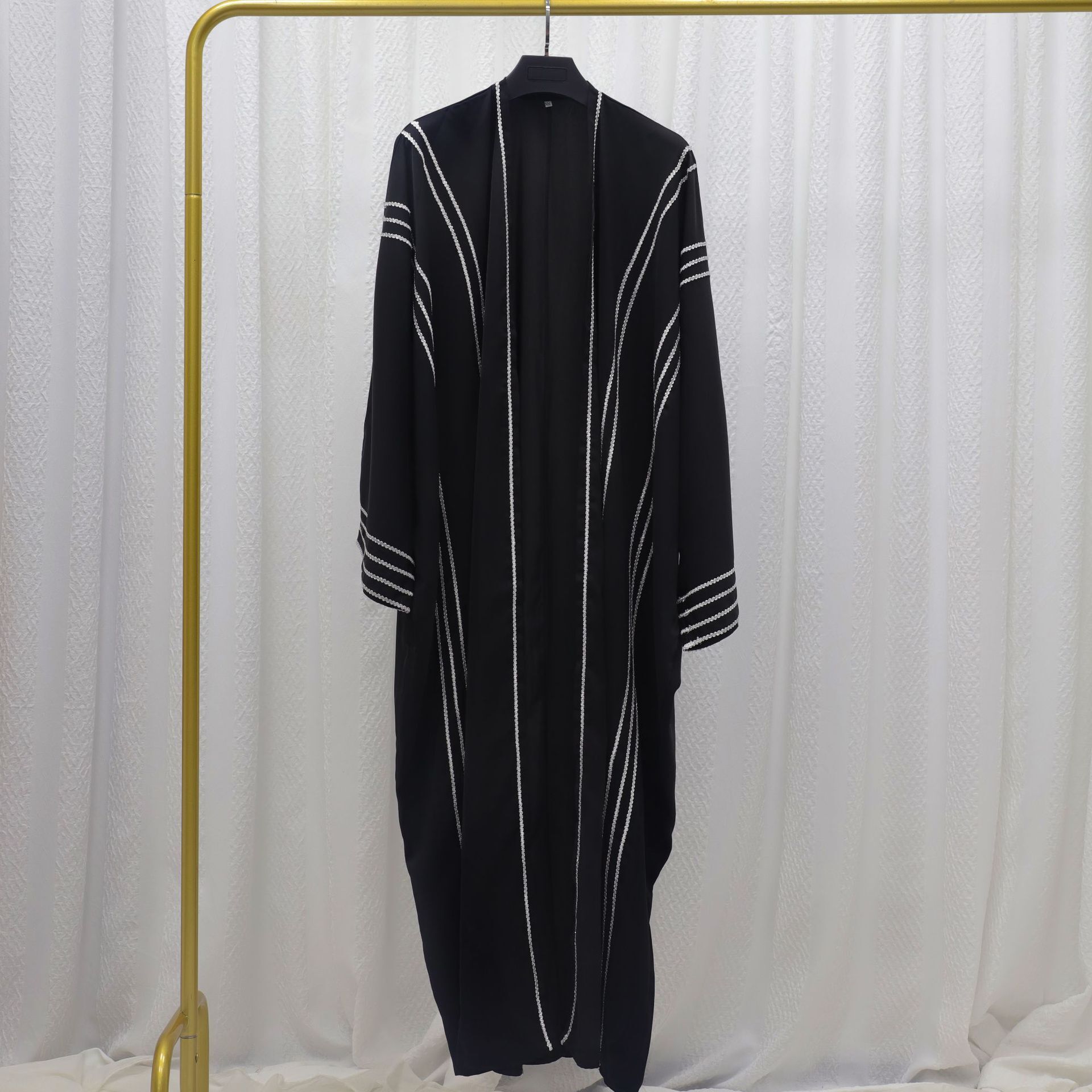 Dubai Women's Solid Color Ribbon Trimmed Long Robe Cardigan Abaya Maxi Dresses Islamic Clothing