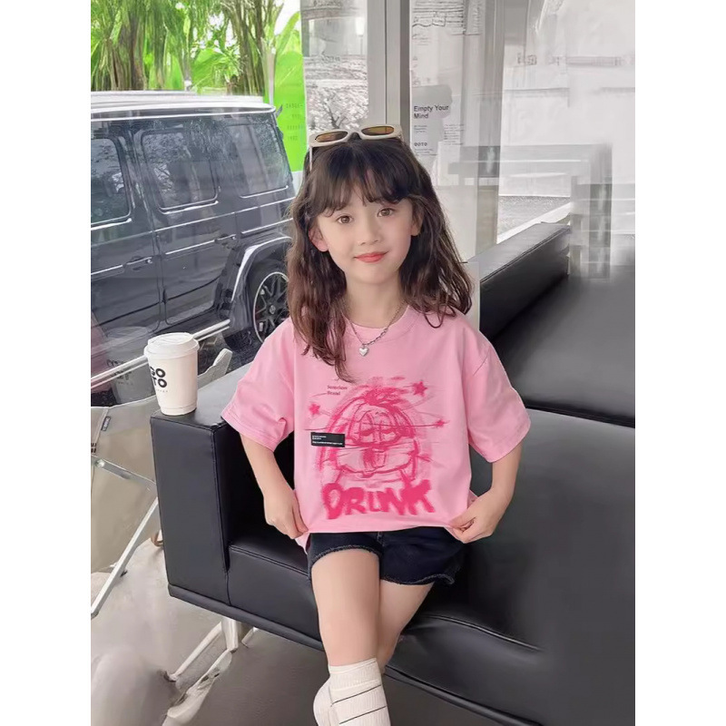 Ddmyshoesvip Girls Short Sleeved Pure Cotton T Shirt New Summer Loose Fit Medium To Large Children S Clothing Cartoon Print T Children S Half Sleeved 