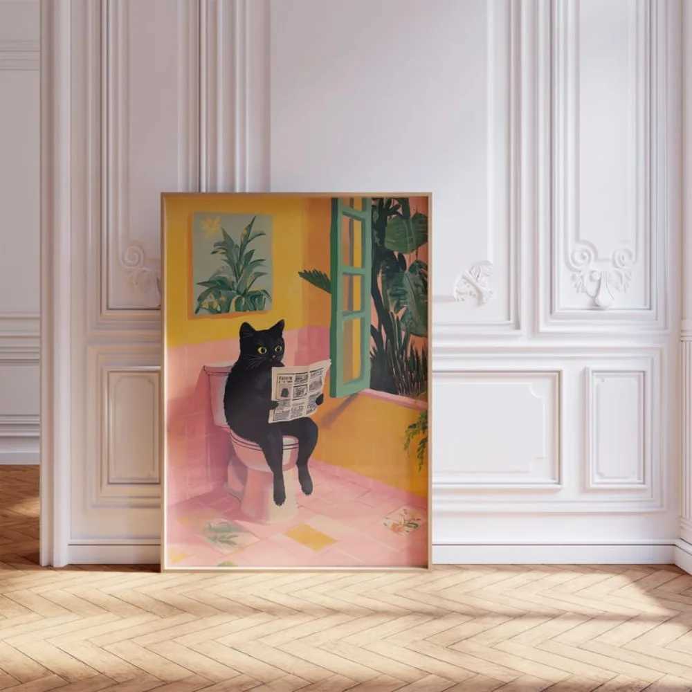 Funny Toilet Cat Canvas Prints Poster Japanese Dopamine Aesthetic for Cat Lovers Bathro Wash Ro He Decor Art Poster Gifts H251106