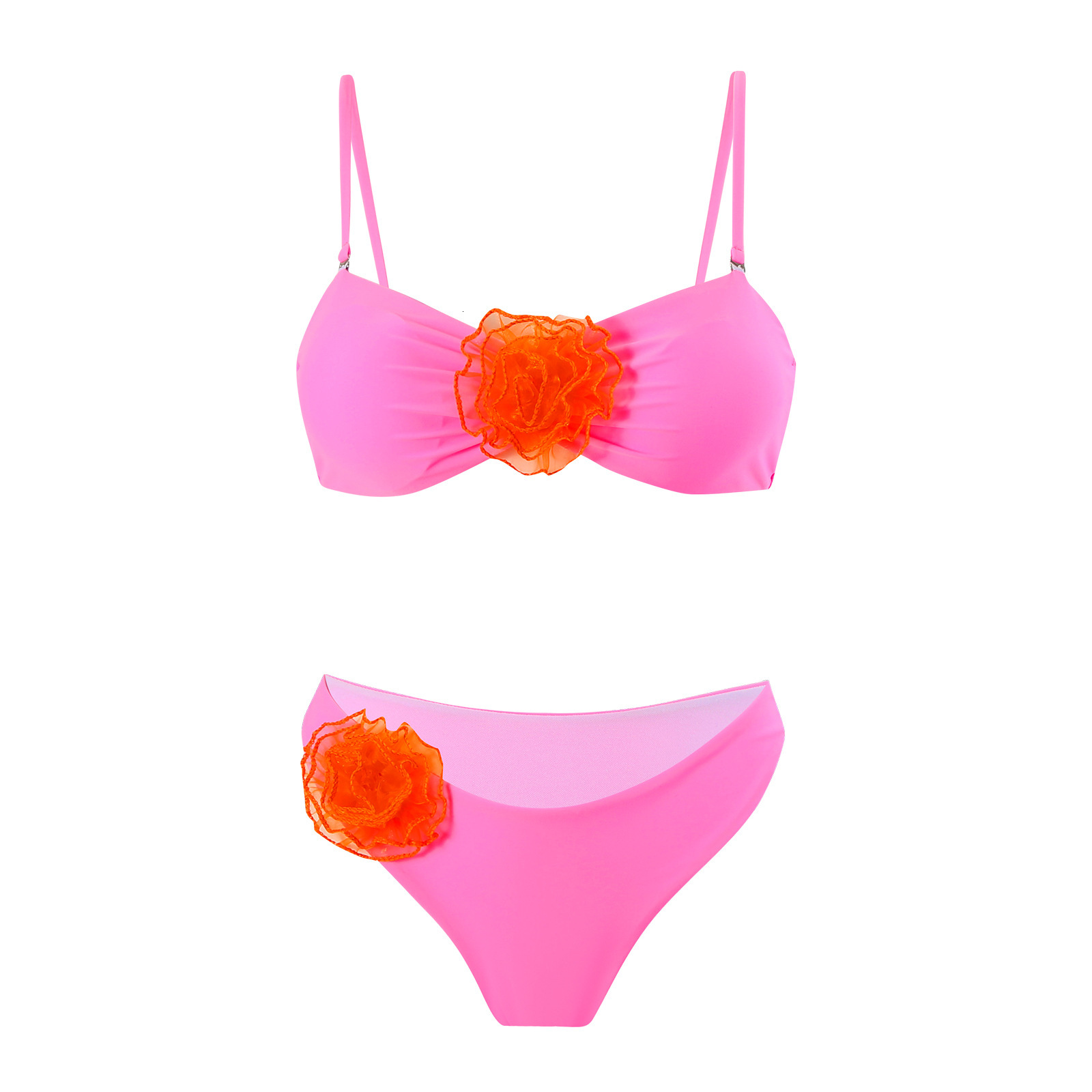 Sexy solid color bikini 2025 new three-dimensional flower decoration split swimsuit for women