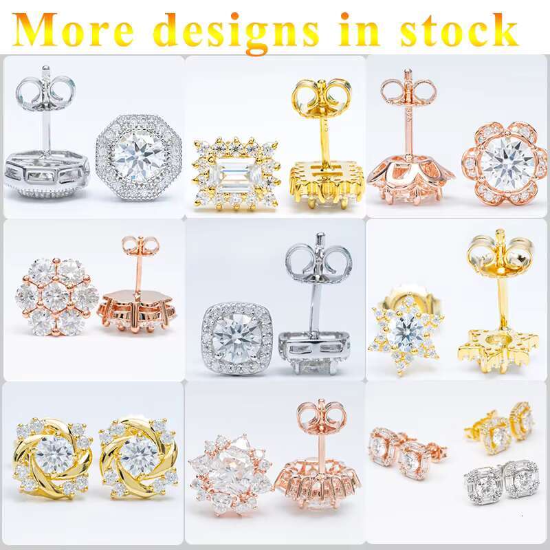 Hot Sale Ready to Ship Fine Jewelry Gold Plated 925 Sterling Silver VVS Moissanite Diamond Screw Back Stud Earrings