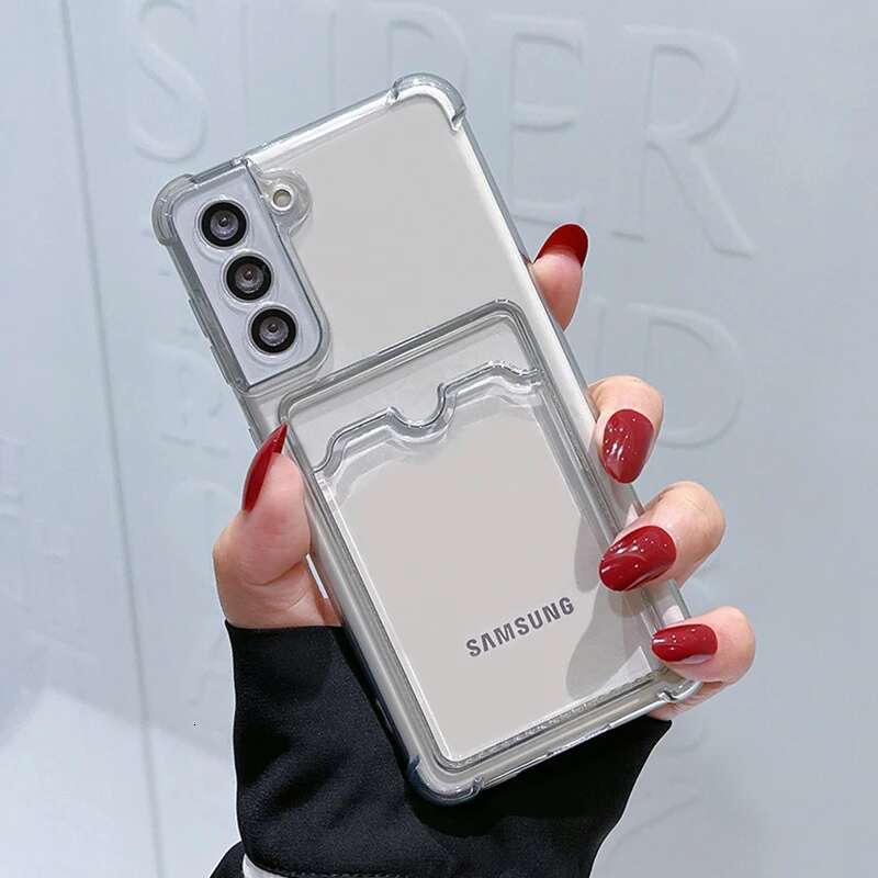 Card Holder Bag Transparent For Samsung Galaxy S21 FE S22 S23 Plus S24 Ultra A13 A14 A34 A54 A22 A32 A52 A33 A53 5G Case