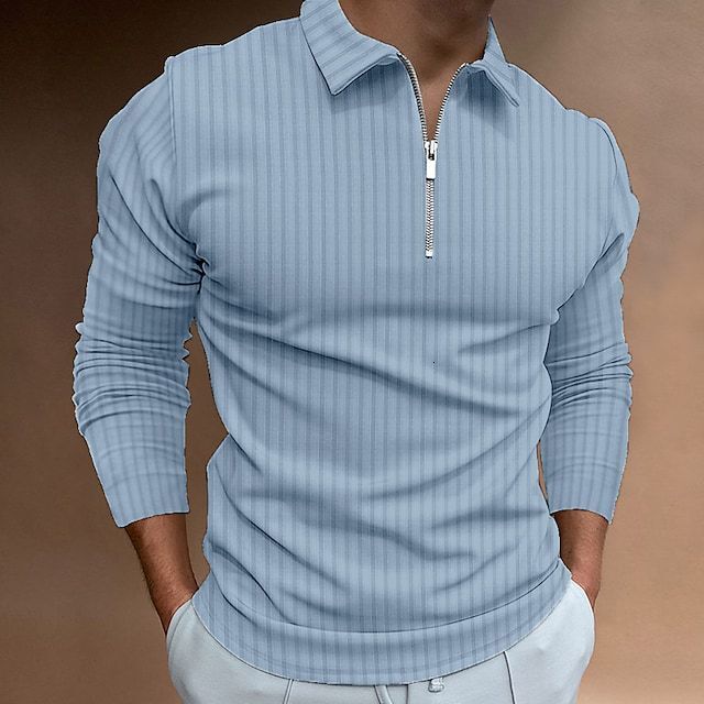 Spring new mens 3D digital printed mens casual long sleeved zipper POLO top