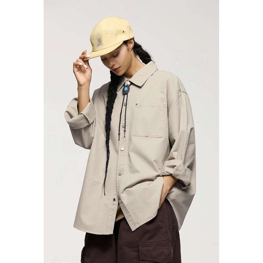 Men's Shirts 100% Cotton Vintage Solid Color Turn-Down Collar Male Shirt Jacket