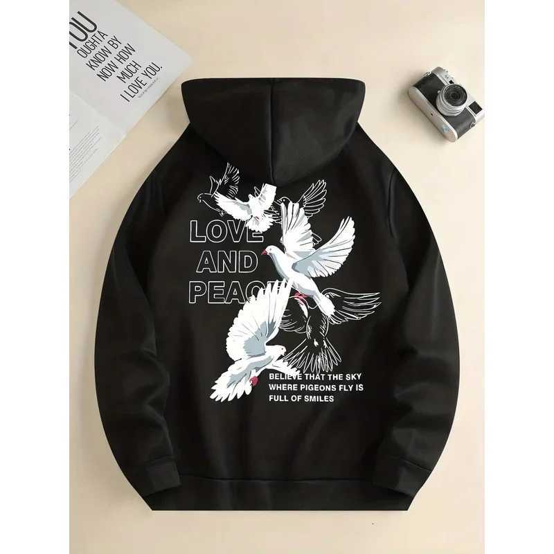 2025 Love and Peace Dove Print Hoodie Unisex Casual Sweatshirt Comfortable High Quality Sportswear W251106