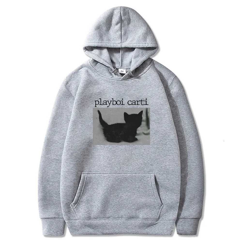 Playboi carti - Mens oversized hoodie with beautiful cat prints casual streetwear high-quality Harajuku hoodie W251106