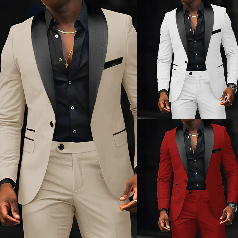 Mens slim fit set 2-piece wedding groom evening gown shawl collar jacket straight pants set XS-5XL 250402