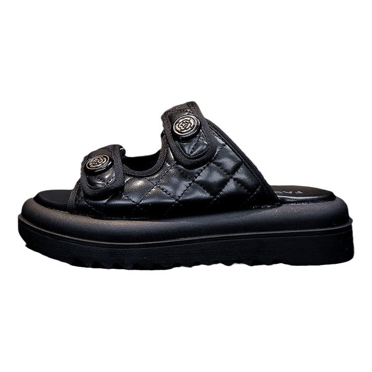 Women 2025 summer new small fragrant wind fish mouth half slippers to wear muffin thick-soled elevation sandals z250708N4U7