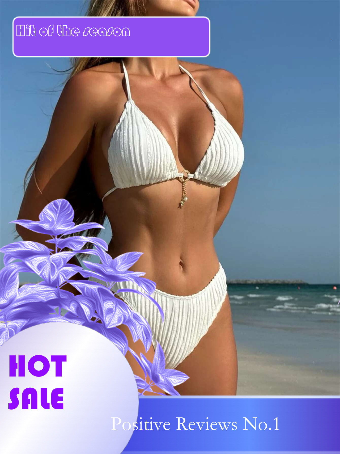 Dongdumaoyi Sexy Metal Pearls White Bikini Set Women Halter Pleate Push Up High Waist Swimsuit Beach Bathing Suit Two Piece Swimwear