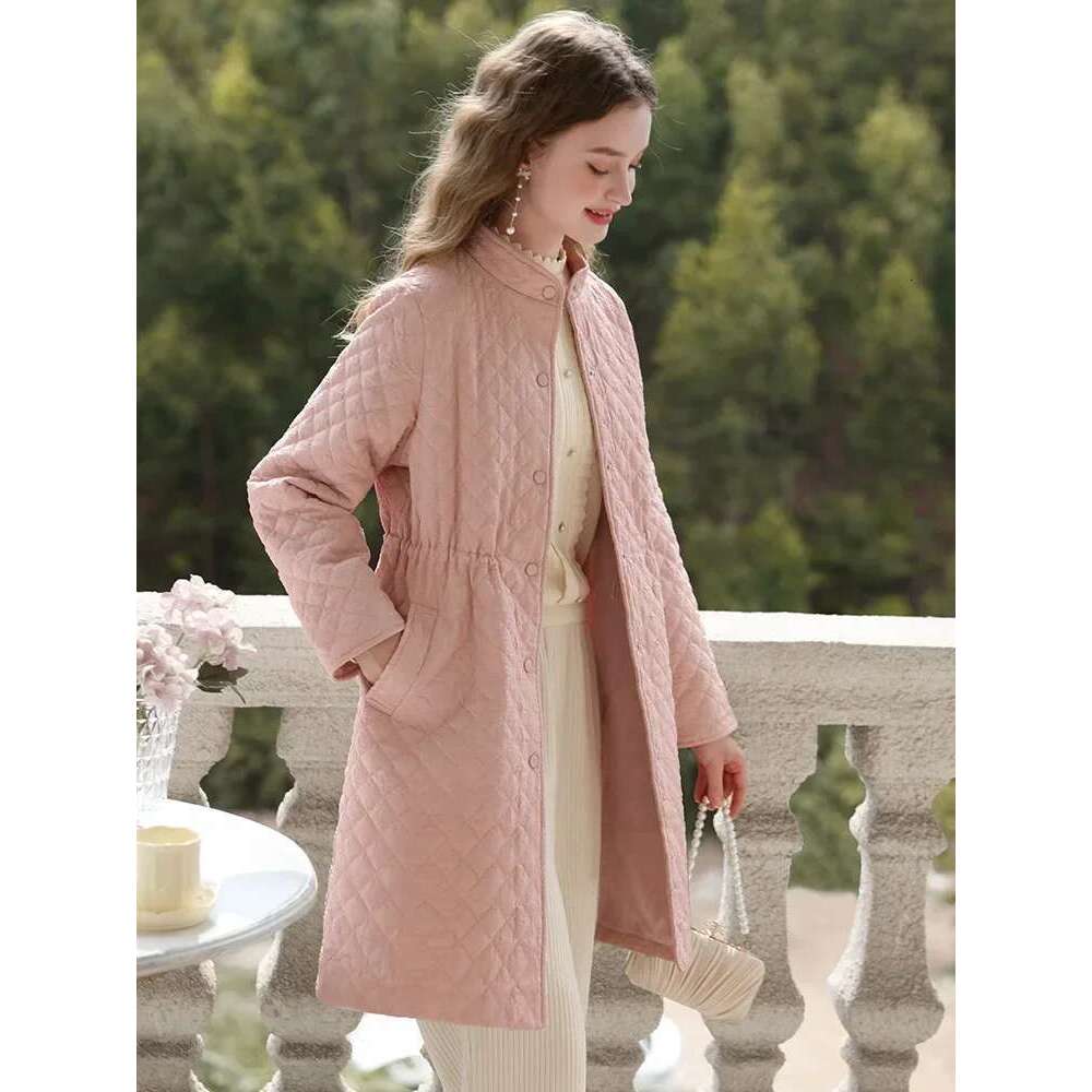 Small Fragrant Wind Parkas For Women Grid Long Padded Coat 2025 New Winter Outerwear Warm Jacket