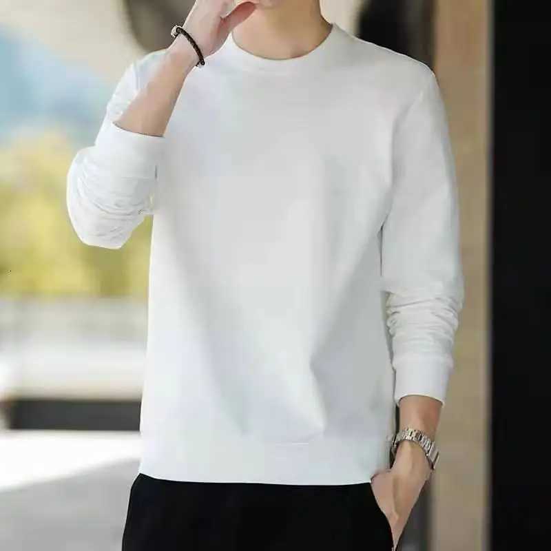 Mens Casual Loose Long Sleeve Shirt Spring Autumn O-Neck Solid Color Long Sleeve T-shirts New Male Clothes Black White W251106
