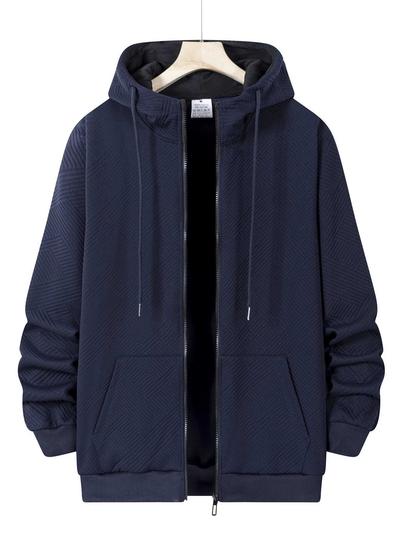 Mens Casual Hoodies Jacket Autumn Zipper Design Daily Long Sleeve Jacket Solid Color Loose Outdoor Coat Hooded Sweatshirt W251106